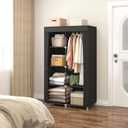 35 Inch Portable Closet for Small Room, Clothing Organizer Storage Rack with Non-Woven Fabric Cover, 1 Clothes Hanging Rod, 6 Storage Shelves, Black