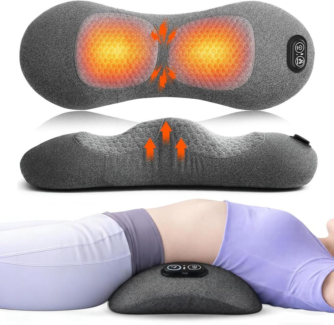 3 in 1 Electric Lumbar Support Pillow with Adjustable Height for Bed and Chair, Back Massager with Heat, Back Massager for Pain Relief Deep Tissue, Electric Lumbar Pillow with Heat Vibration Traction - Gray