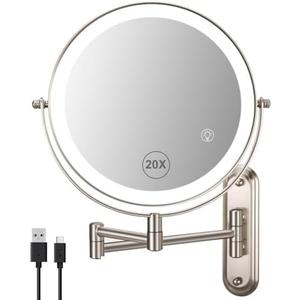 VORREMIRR Wall Mounted Makeup Mirror, 1x/20x Magnifying Mirror with 8.5" Double Sided, Vanity Makeup Mirror for Bathroom, Brushed Nickel