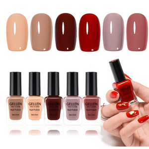 Gellen Nail Polish, Quick Air Dry 6 Colors Nail Lacquer Set Fall Warm Tone Trendy Nail Polish Kit for Nail Manicure DIY Art Home, No UV Light Needed, 10 mL