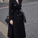 IDEALSANXUN Womens Long Wool Coat Fall Winter Double Breasted Trench Coat Peacoat Jackets (Black, L)