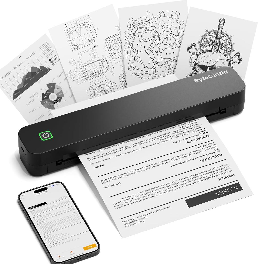 C80 Portable Printers Wireless for Travel, Inkless Thermal Bluetooth Mobile Printer, Compatible with iPhone & Laptop, Supports 8.5" x 11" US Letter A4, for Home Office, Car, Tattoo Stencil
