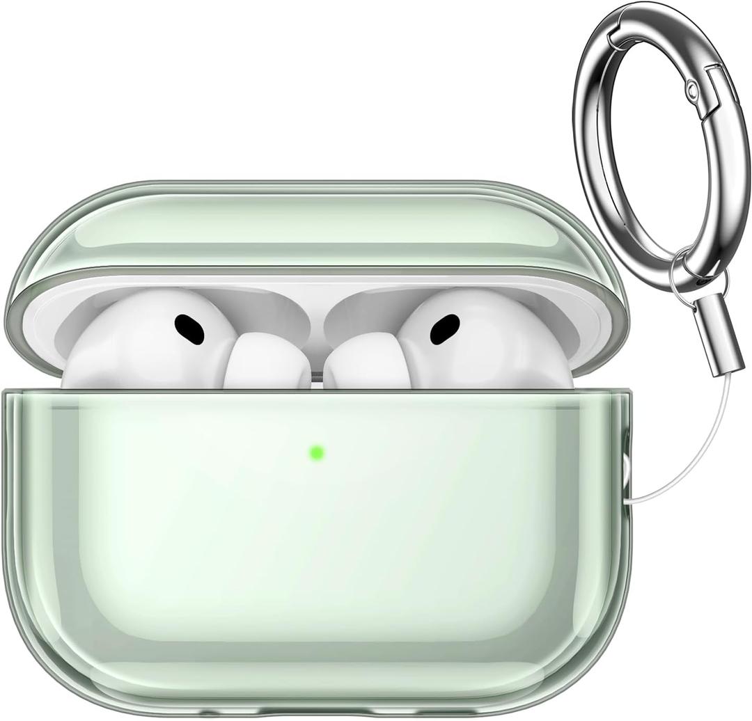 JETech Clear Case Cover for AirPods Pro 3 (2025) with Keychain, Highly Transparent Soft TPU, Shockproof Protective (Clear Green)