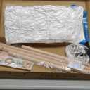 Wooden Play Gym with Beige Mat, Foldable Baby Play Gym, Infant Activity Mat with 6 Hanging Toys, Natural Pine Wood Frame Activity Center, Easy to Assemble & Clean, Newborn Present for Boys & Girls