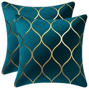 DEZENE 20x20 Inch Gold Velvet Throw Pillow Covers: 2 Pack Square Decorative Pillow Cases for Bedroom Sofa Couch Living Room, Teal