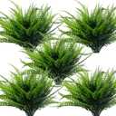TURNMEON 8 Bundles Ferns Artificial Plants Outdoor 17 Inch Long Length Summer Decor, Artificial Flowers for Outdoors UV Resistant Fake Plants Plastic Faux Greenery Shrubs for Planter Home Garden Decor