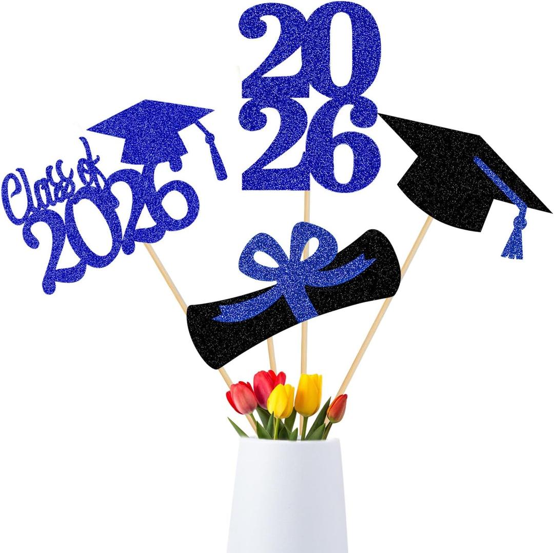 2 x 24Pcs 2026 Graduation Table Centerpiece Sticks Blue 2026 Graduation Centerpieces for Tables 2026 Class of 2026 Graduation Party Table Decorations Blue