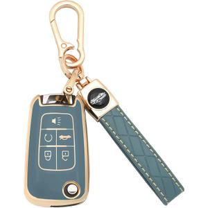 for Chevy Key Fob Cover with Keychain TPU Key Case Compatible with Chevrolet Camaro Equinox Cruze Sonic Malibu Buick Terrain 