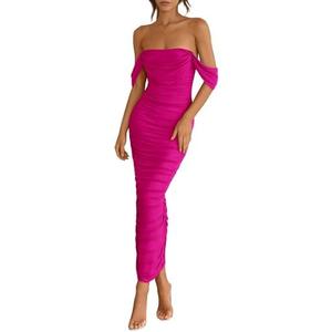 PRETTYGARDEN Womens 2025 Summer Off The Shoulder Dress Ruched Bodycon Sleeveless Split Cocktail Party Maxi Dresses, (XXL)