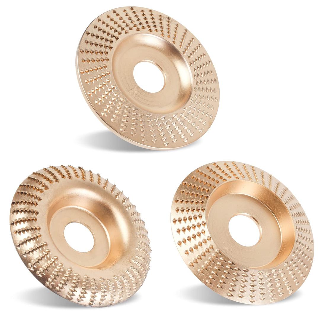 Upgraded 3PCS Wood Carving Disc Set for 4" or 4 1/2" Angle Grinder with 5/8" Arbor, Grinding Wheel Shaping Disc for Wood Cutting, Grinder Cutting Wheel Attachments