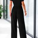 PRETTYGARDEN Women's Summer One Piece Jumpsuits Dressy Casual Short Sleeve Square Neck Wide Leg Rompers Travel Outfit Clothes (Black) L