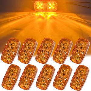 10Pcs 4'' Red Trailer Side Marker Lights Double Bullseye Strobe+High/Low Lighting Warning Turn Brake Tail Running RV Taillight 4x2 Tiger Eye 12V Rectangle Clearance Light for Camper,Trucks,Boat (Amber)