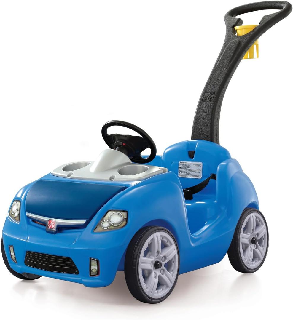 Step2 Whisper Ride II Kids Push Car, Ride-On Car with Seat Belt and Horn, Toddlers and Preschoolers Ages 18 Months4 Years, Max Weight 50 lbs., Quick Fold Handle, Stroller Alternative, Blue