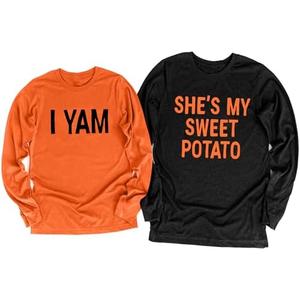 Ithalt She's My Sweet Potato I Yam Shirts Thanksgiving Couples Matching T Shirt Husband and Wife Long Sleeve Tops Size S