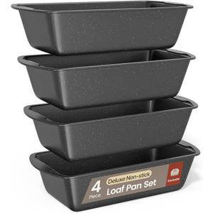 Nonstick Loaf Pan Set Pack of 4, Carbon Steel 11" Large Baking Bread Pan, Oven Safe Up to 450F, PFOA, PFOS, PTFE Free, Space Saving Stackable Design, Stain Resistant, Dishwasher Friendly, Gray Marble