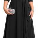 Talisea Plus Size Formal Dresses - V Neck 3/4 Sleeves Sequin Evening Gowns Prom Gala Wedding Guest Chiffon Long Maxi Dress (Black) 16 Plus 