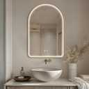 Niccy Arched LED Bathroom Mirror, 32"x20" Gold Framed Arch Wall Lighted Mirrors, Arching Frontlit Vanity-Mirror with Memory Function for Bathroom Bedroom, Defogger and 3 Color, Explosion-Proof