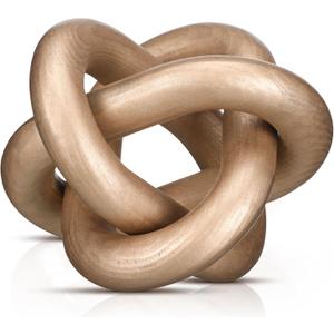 Yalikop 3 Link Wood Knot Decor - Hand Carved Coffee Table Decoration, Boho Chain Link Decor, Modern Shelf, Rustic Objects for Home Living Room Bedroom(Champagne)