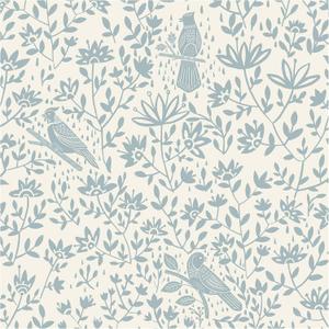 Peel and Stick Wallpaper Modern Beige and Blue Bird Wall Paper Self Adhesive Removable 17.3" x 393" Blue Botanical Wallpaper Boho Contact Paper for Bathroom Bedroom Art Decor Vinyl Roll