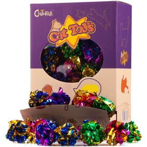 CHIWAVA 45PCS 1.6'' Mylar Balls Cat Toy Shiny Crinkle Ball Kitten Crackle Lightweight Play Assorted Color