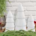 JOICEE 3 Pcs Velvet Ceramic Christmas Trees, Xmas White Modern Velvet Cone Tabletop Trees for Christmas Decorations Indoor Table Mantel Entryway Centerpieces Home Room Decor