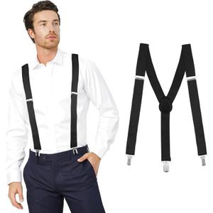 Men's Adjustable Suspenders with Elastic Straps Y-Back,Hiking Suspenders Under Clothes (Black)