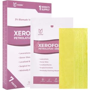 JUSORE Xeroform Petrolatum Dressing - FSA-HSA, 5"x9", Medical Non Stick Gauze Pads, Soft Mesh Gauze Patch for Wound Care, Burns, Lacerations, Skin Grafts & Surgical Incisions, 7 Individual Pack