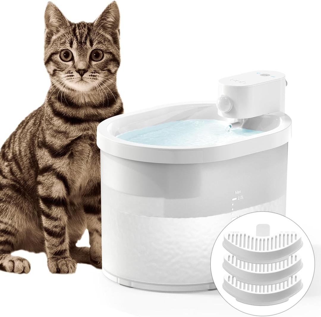 Uahpet Cat Water Fountain, Wireless & Battery Operated 67oz/2L Automatic Pet Water Fountain for Cats & Multiple Pets