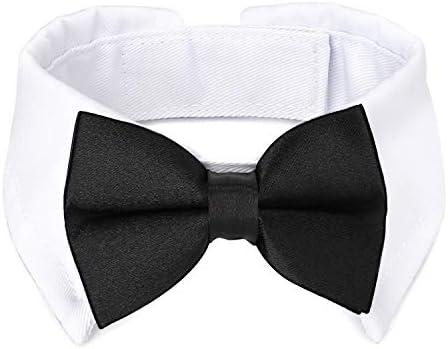 Segarty Black Bow Tie Dog Collar, Cute Tux Bowtie with Handcrafted Adjustable White Collar Formal Pet Cats Puppies Necktie for Small Boys Wedding/Birthday Gift
