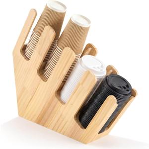 Frienda 4 Compartments Pine Wood Cup and Lid Dispenser Organizer