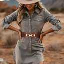 Womens Western Wide Waist Belt for Dress Vintage Stretchy Elastic Belt with Chunky Gold Buckle