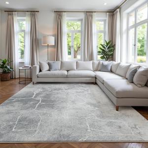 Area Rug 8x10 Machine Washable Rug Vintage Traditional Floor Cover Foldable Thin Retro Indoor Non Slip Carpet Floral Print Mat Bedroom Living Room Dining Room Office,Line Gray