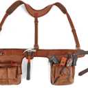 TOURBON Adjustable Tool Belt with Suspenders for Carpenter Framers Construction, Khaki