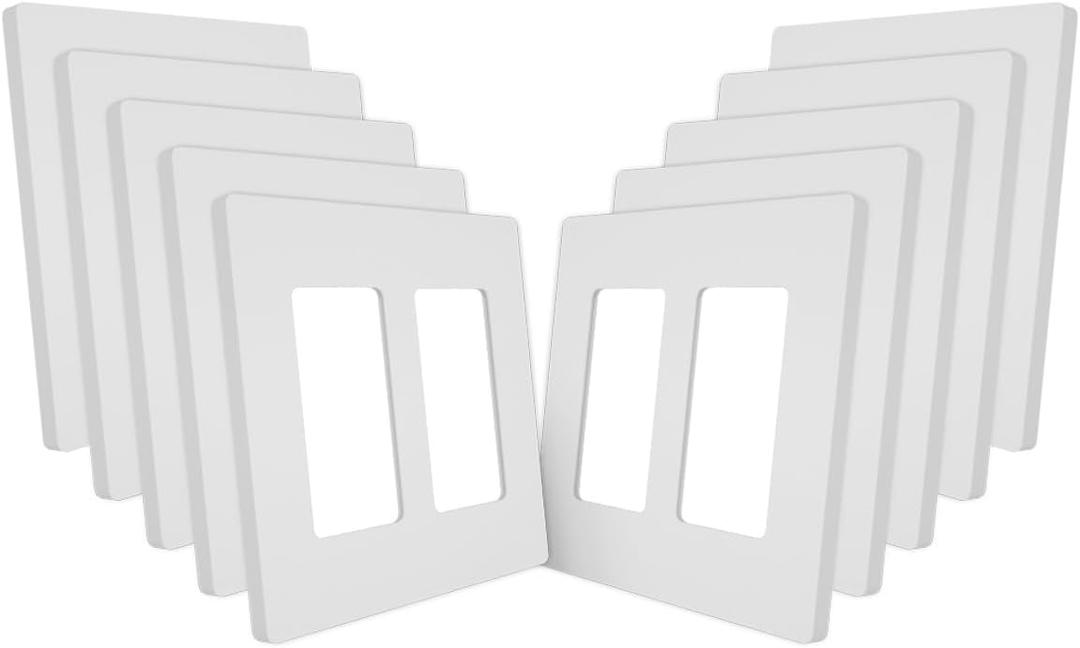 MORNING GROUP Matte Finish Double Decorator Switch Cover, 2-Gang Screwless Wall Plate, 4.53" H x 4.56" L, Polycarbonate Thermoplastic, UL Listed, White, 10 Pack