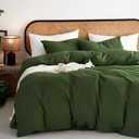 Wake In Cloud - Cotton Duvet Cover Set, 100% Washed Cotton, Linen Like Textured, Breathable Durable Comfy Farmhouse Neutral Bedding Set, 3 Pieces, Olive Green, Queen Size