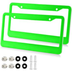 Kigai Plain Neon Green Solid Color License Plate Frames 2PCS Car License Plate Holder with Screw Caps Set Automotive Parts Decoration for US Vehicles