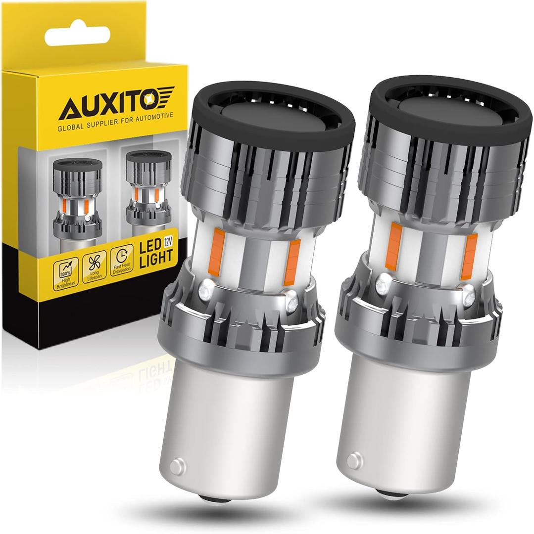 AUXITO 2025 Upgraded 7507 PY21W BAU15S LED Bulbs Amber Yellow, 4000LM Extremely Bright with Fan for Turn Signal Light Bulbs, 2641A 12496 7507AST No Hyper Flash LED Replacement Bulbs, Pack of 2