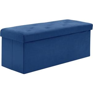 BRIAN & DANY 43 Inches Folding Storage Ottoman Bench, Velvet Ottoman with Storage for Living Room, Long Shoes Bench,Flannelette Footrest Benches Seat (Blue)