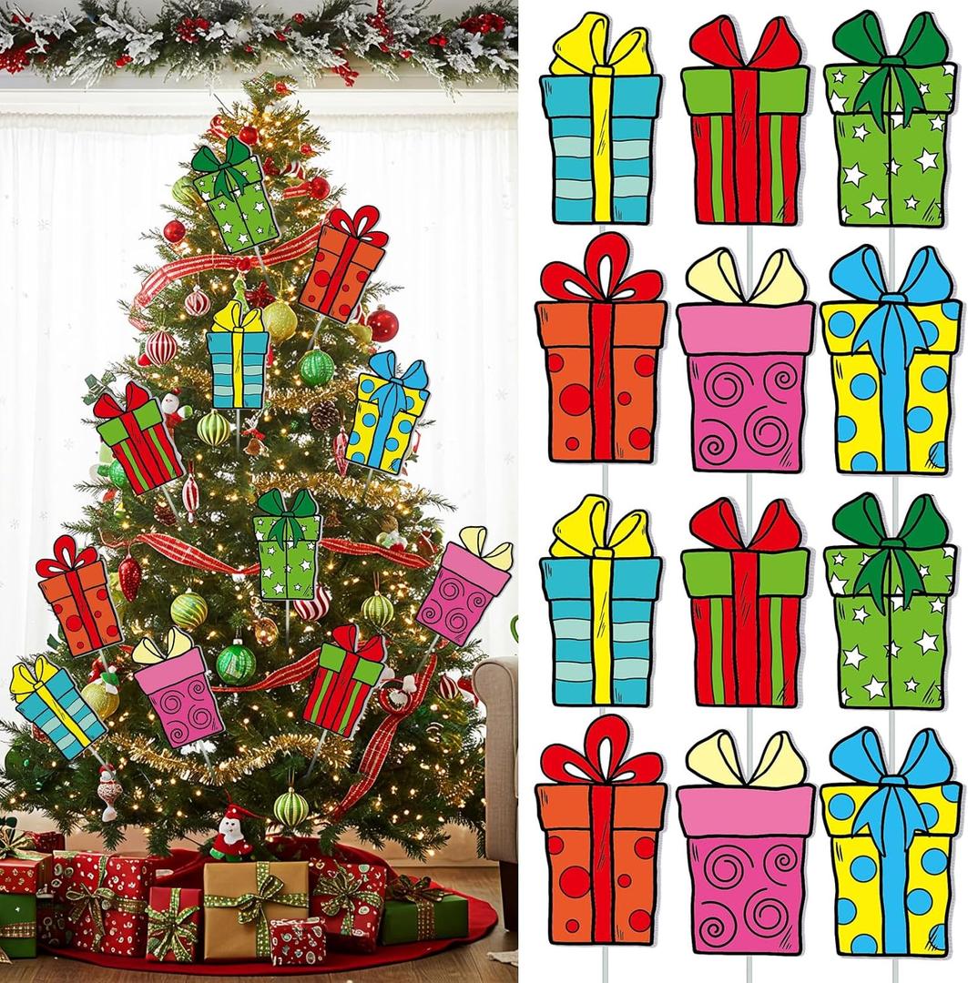 12 Pcs Large Red and Green Christmas Tree Decorations Lime Green Hanging Picks Xmas Present Picks Ornaments for Christmas Tree Vase Wreath Stairs Garland Decoration Supplies