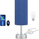 Dicoool Navy Blue Touch Lamp for Boys - Small Nightstand Lamp with USB-C and USB Charging Ports, 3 Way Dimmable Bedside Table Lamp with Fabric Shade Silver Base for Nursery, Dorm, Office, Reading