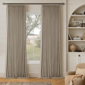 Greige Flax Linen Pinch Pleated Blackout Curtains 86 Inches Long for Bedroom Living Room Darkening 100% Black Out Pinch Pleat Drapes with Liner Farmhouse Neutral 86 Inch Curtain for Dining Room