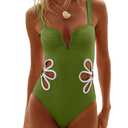 Seamoly One Piece Swimsuit Women Slimming Floral Cut Out Color Block Bathing Suit Ruched Cheeky 1 Piece Swimwear Green, Small