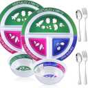 4 Pcs Portion Control Plate Bowls Set with 6 Pcs Stainless Steel Silverware 8.5 Inch Bariatric for Portion Control Divided Diet Bowl for Weight Loss Balanced Eating Adult