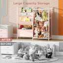 BBLIKE Kids Bookshelf and Stuffed Animal Storage - Multi-Function Nursery Book Shelves with Toy Box and PVC Book Display, Toy Organizer for Playroom, Bedroom, Nursery, Pink