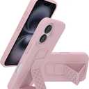 LAUDTEC Silicone Kickstand Case Compatible with iPhone 16, Vertical and Horizontal Stand Hand Strap Metal Kickstand Cover, Flexible Soft Liquid Silicone Stand Case for iPhone 16 (Pink)