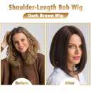 MIMAN 14 Inch Shoulder Length Dark Brown Straight Bob Wigs Synthetic Medium Length Bob Hair Replacement Wig Halloween Costume Wigs for Women