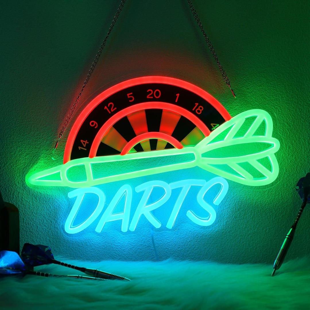 CoolGift Mart Darts Neon Light, Dimmable LED Dart Neon Wall Sign USB Powered, Decorations for Bedroom Living Room Game Room Man Cave Bars Clubs, Birthday Gift for Darts Enthusiasts