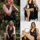 Avidlove Women Lingerie Deep V Neck Nightwear One Piece Sexy Nightgowns Mosaic Lace Mesh Dress (Black, L)