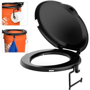 Portable Toilet Seat for 5 Gal Buckets, Camping Toilet with Lid for Adults, Snap-on Toilet Seat for Outdoor, Camping, Hiking, Emergency, Car, Boat (Black)