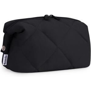 Ceneda Puffy Padded Makeup Bag Travel Toiletry Bag Quilted Makeup Pouch Organizer Bag Cosmetic Bag for Women (Black)